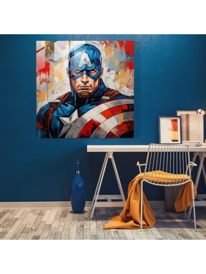 Painted Anarchy Marvel Kaptan Amerika Pop Art Cam Baskı - Marvel, Cam Baskı, Pop Art Resim, Modern Sanat, 30X30