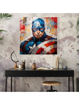 Painted Anarchy Marvel Kaptan Amerika Pop Art Cam Baskı - Marvel, Cam Baskı, Pop Art Resim, Modern Sanat, 30X30