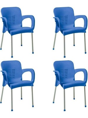 Nar Sokağı 4 Adet Metal Ayaklı Plastik Sandalye Koltuk Mavi
