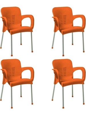 Nar Sokağı 4 Adet Metal Ayaklı Plastik Sandalye Koltuk Turuncu