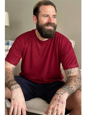 Pijama Evi Bordo Üst Lacivert Alt Erkek Şortlu Pijama Takımı