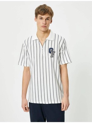Koton 4SAM10100MK Koton Erkek T-Shirt Beyaz Çizgili