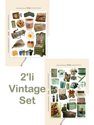 Liyacraft Green Vintage Sticker Seti Planner Ajanda Bullet Journal Için Uygun Set 2 Sayfa