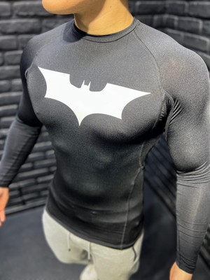 Yhm Uzun Kollu Spor Body Tam Beden Fit Compression Erkek Tişört Batman Baskılı Kompresyon