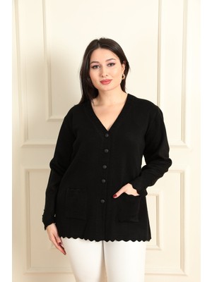 Modaplaza Kadın Büyük Beden Düğmeli Akrilik Triko Hırka