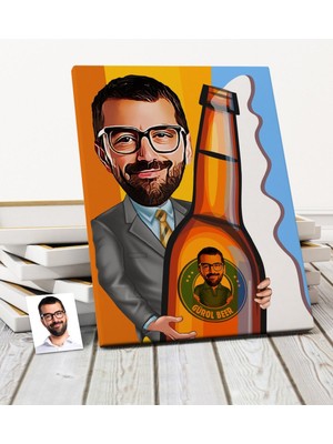 BK Kişiye Özel Bira Tasarımlı Karikatür Kanvas Tablo (50 x 70 Cm.) 1