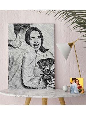 BK Kişiye Özel Karakalem Baskılı Kanvas Tablo 50 x 70 cm Özel Tasarım Hediye Seçeneği