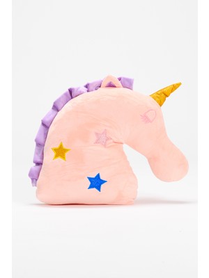 Ecrou Unicorn Karakterli Simli Nakışlı Pelüş Kumaş Dekoratif Yastık 35 x 33 x 11 cm Pembe