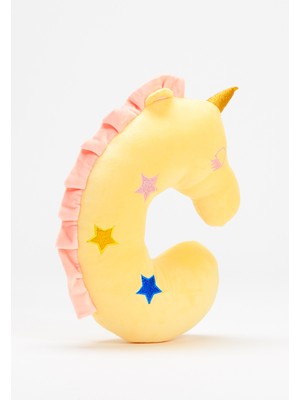 Ecrou Unicorn Karakterli Simli Nakışlı Eğlenceli Boyun Sırt Yastığı Sarı 31 x 27 x 9 cm