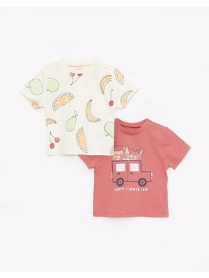 LC Waikiki Lcw Baby Bisiklet Yaka Kısa Kollu Baskılı Pamuklu Erkek Bebek Tişört 2'li