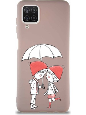 Printify Samsung Galaxy A12 Soft Premier Kapak Aşk Tasarımlı Silikon Kılıf - Pudra