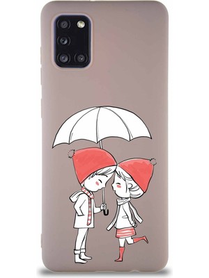 Printify Samsung Galaxy A31 Soft Premier Kapak Aşk Tasarımlı Silikon Kılıf - Pudra