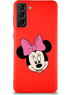 Printify Samsung Galaxy S21 Plus Soft Premier Kapak Minnie Mouse-C Tasarımlı Silikon Kılıf - Kırmızı