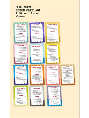 Çocuklara Özel Dua/sure Ezberleme Kartları  Eğitici Kartlar 13 Adet