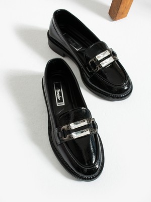 Alemdar Shoes Ivan Siyah Rugan Taş Detay Kadın Loafer