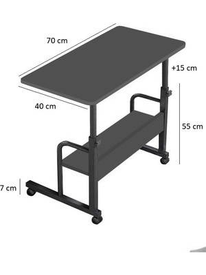 servetavcı Yükseklik Ayarlı Dikiş Makinesi Sehpası - Antrasit (Frenli Tekerli) 70X40 Oval Kenar