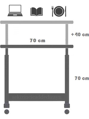 servetavcı Yükseklik Ayarlı Ayakta ve Oturumda Kullanılabilen Çalışma Masası - Antrasit (Frenli Tekerli)