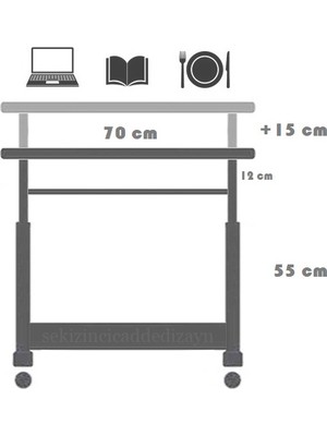 servetavcı Yükseklik Ayarlı ve Klavyelikli Laptop Sehpası ve Çalışma Masası - Atlantik Çam (Tekerli) Oval Kenar