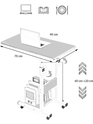 servetavcı Yükseklik Ayarlı Yatak Sehpası - Atlantik Çam (Tekerli) 70X40 Oval Kenar