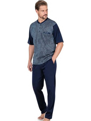 Pierre Cardin 6051 Erkek Mavi Kısa Kollu 3 Lü Jakarlı Pijama Takımı