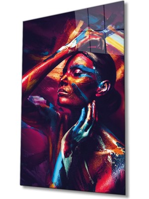 Emos avm Rengarenk Parıltılı Kadın Cam Tablo, Ev ve Ofis Duvar Dekoru, Hediyelik Büyük Temperli Cam Tablo