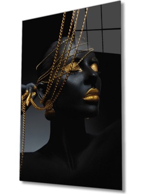 Emos avm Altın Dudak Afrikalı Kadın Cam Tablo