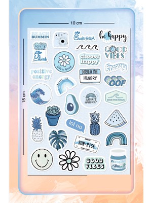 Liyacraft Mavi Good Vibes Sticker Seti Planner Ajanda Bullet Journal Için Uygun Set