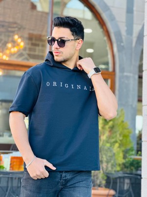 Miron Lacivert Originals Nakışlı Kapşonlu Iki Iplik Kısa Kollu T-Shirt