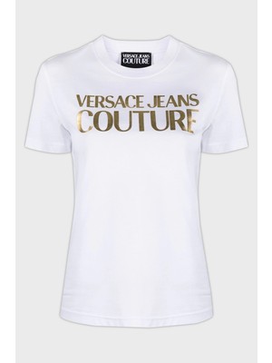 Versace Jeans Couture Logolu Bisiklet Yaka % 100 Pamuk Regular Fit T Shirt Kadın T Shirt 76HAHT04 CJ00T G03