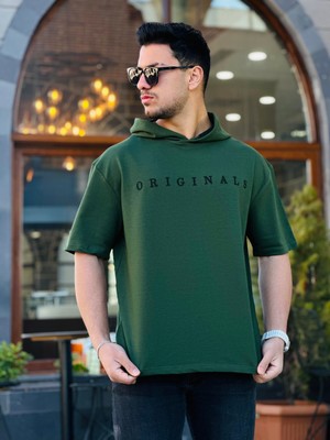 Miron Haki Originals Nakışlı Kapşonlu Iki Iplik Kısa Kollu T-Shirt