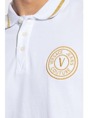 Versace Jeans Couture Logolu Pamuklu Regular Fit Polo Yaka T Shirt Erkek Polo Yaka T Shirt 76GAGT02 CJ01T G03