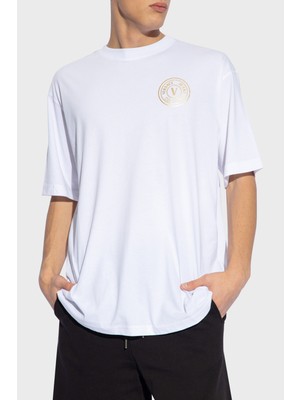 Versace Jeans Couture Bisiklet Yaka Pamuklu Relaxed Fit T Shirt Erkek T Shirt 76GAHT03 CJ00T G03