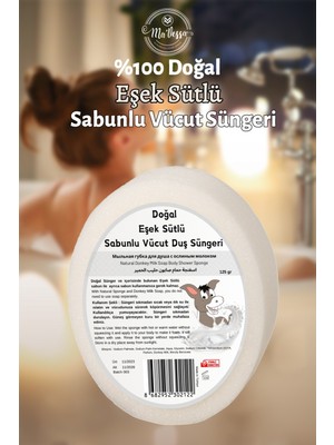 Ma'Vessa Doğal Eşek Sütlü Süngerli Sabun, Eşek Sütlü Sabunlu Vücut Duş Süngeri, Banyo Lifi 125 gr