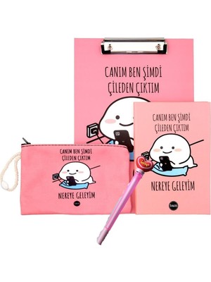 Hediye Vakti Canım Ben Şimdi Tasarımlı ve Love Döner Başlıklı Kalem Kırtasiye Seti