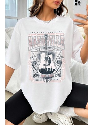 Only Trendwear  Unisex Music City Baskılı Oversize Tshirt