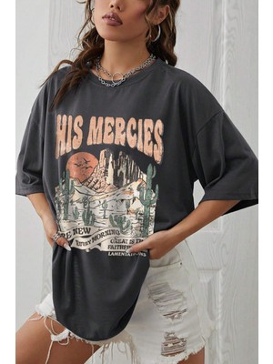 Only Trendwear  Unisex His Mercies Baskılı Oversize Tshirt