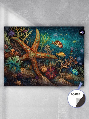 Postermanya Etnik Su Altı Dünyası Hayvan Poster - Afiş - Dekoratif Duvar Posteri