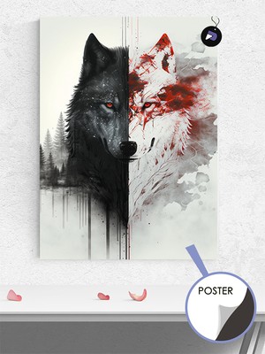 Postermanya Iyi ve Kötü Kurt Hayvan Poster - Afiş - Dekoratif Duvar Posteri
