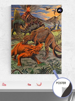 Postermanya Dinazor Savaşı Hayvan Poster - Afiş - Dekoratif Duvar Posteri