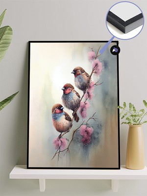 Postermanya Pembe Kuşlar Hayvan Çerçeveli Tablo - Çerçeveli Poster