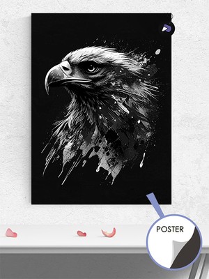 Postermanya Siyah Beyaz Kartal Hayvan Poster - Afiş - Dekoratif Duvar Posteri