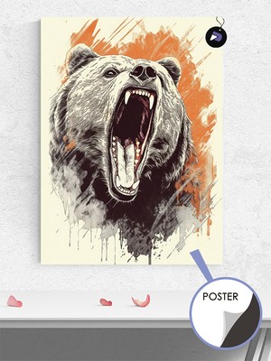 Postermanya Ayı Öfkesi Hayvan Poster - Afiş - Dekoratif Duvar Posteri