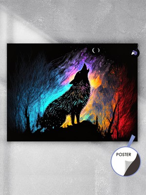 Postermanya Uluyan Kurt Hayvan Poster - Afiş - Dekoratif Duvar Posteri