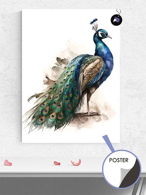 Postermanya Mavi Tavus Kuşu Hayvan Poster - Afiş - Dekoratif Duvar Posteri