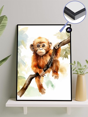Postermanya Dalda Maymun Yavrusu Hayvan Çerçeveli Tablo - Çerçeveli Poster