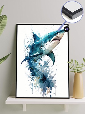Postermanya Köpek Balığı Jaws Hayvan Çerçeveli Tablo - Çerçeveli Poster