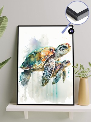 Postermanya Caretta Kaplumbağaları Hayvan Çerçeveli Tablo - Çerçeveli Poster