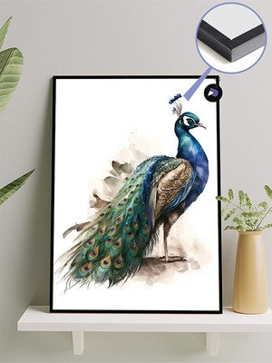 Postermanya Mavi Tavus Kuşu Hayvan Çerçeveli Tablo - Çerçeveli Poster