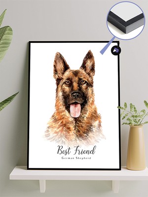 Postermanya German Shepherd Köpek Best Friend Hayvan Çerçeveli Tablo - Çerçeveli Poster