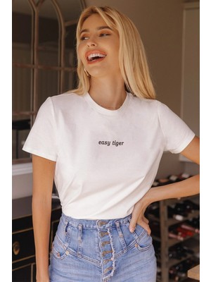 Only Trendwear  Unisex Easy Tiger Baskılı Oversize Tshirt